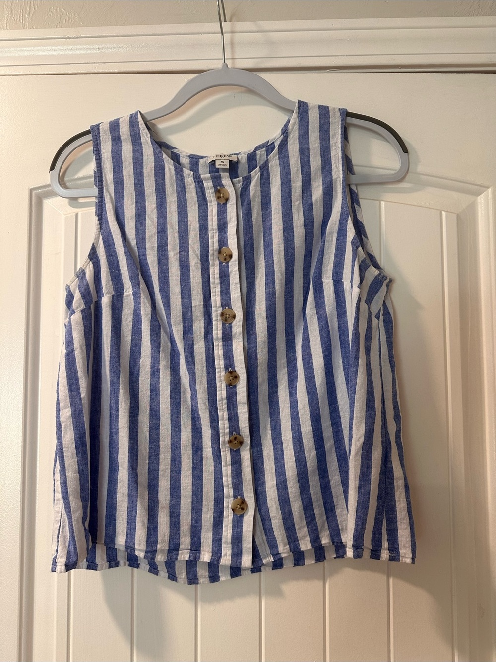 J. Crew Blue and White Vertical Stripe Button Tank